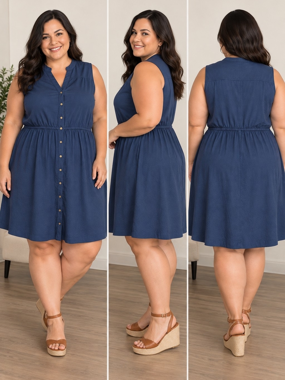Lane Bryant Plus Size Navy Blue Sleeveless Button Front Mini Dress